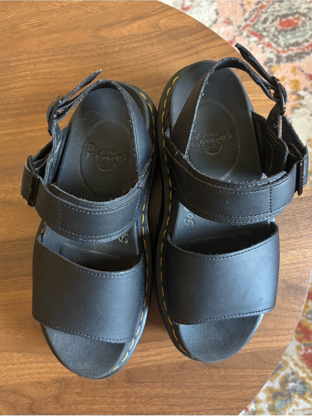 Dr. Martens Black Sandals with Yellow Stitching